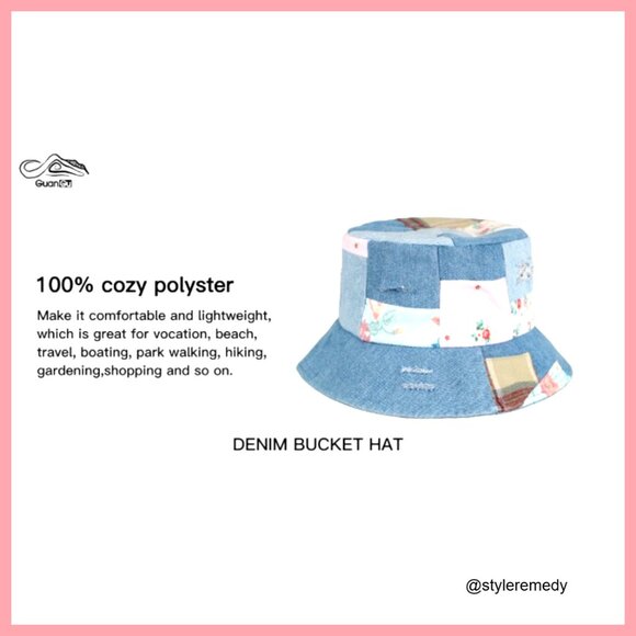 Denim Bucket Hat Packable Summer Beach Sun Hat Travel